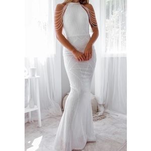 White Sequin dress with Beaded Shoulders